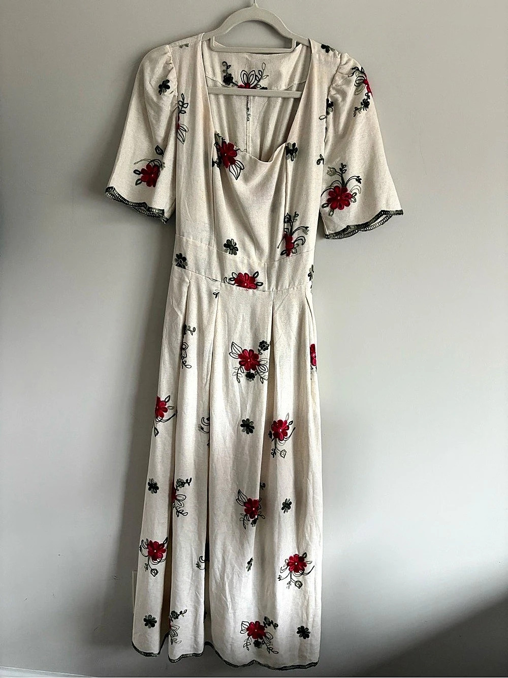 Floral Maxi Dress in White & Red